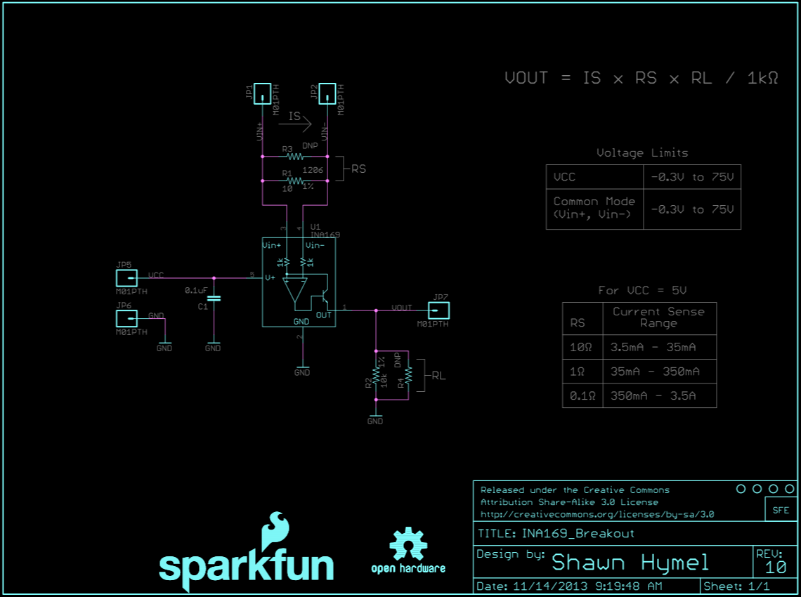 SparkFun INA169 Current Sensor Board Schematic