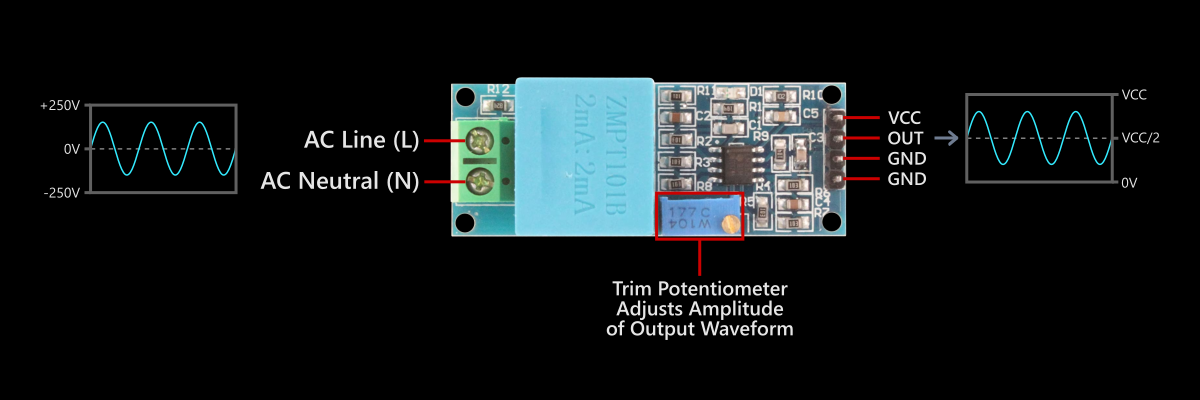 ZMPT101B AC Voltage Sensor Module Layout