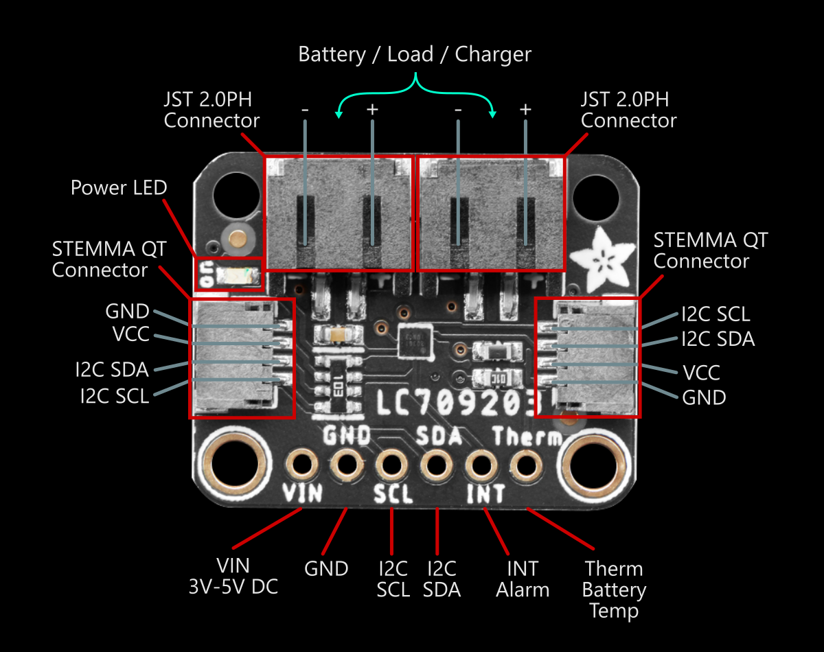 Adafruit LC709203F Board Layout (Top View)