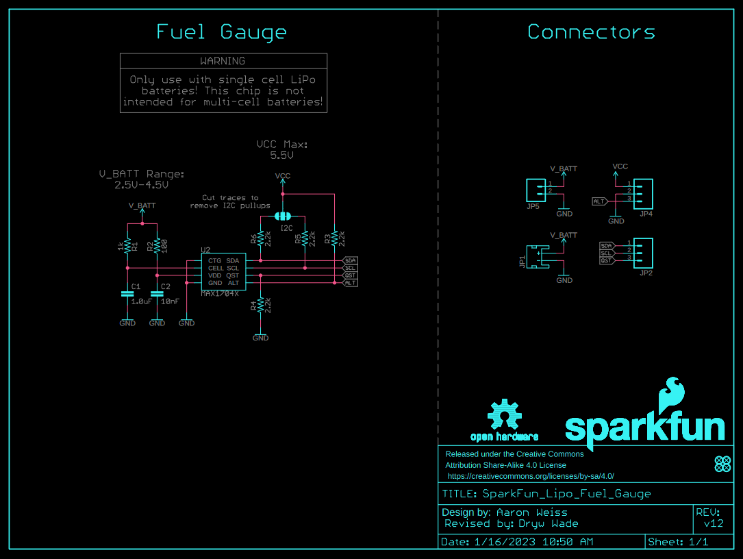 SparkFun MAX17043 Board Schematic