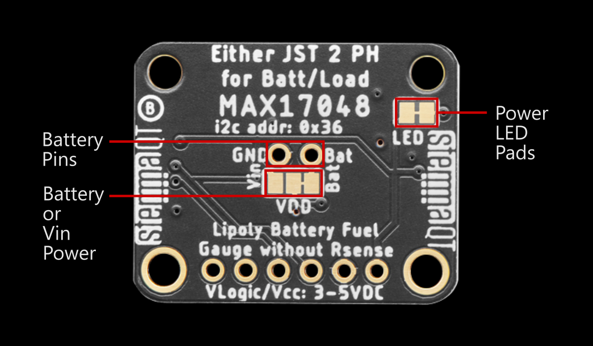 Adafruit MAX17048 Board Layout (Bottom View)