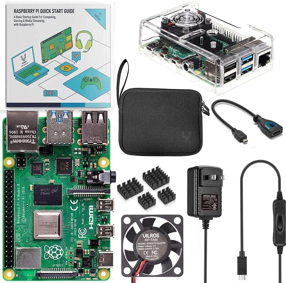 Vilros Raspberry Pi 4B (4GB RAM) Basic Starter Kit with Fan Cooled ABS Case