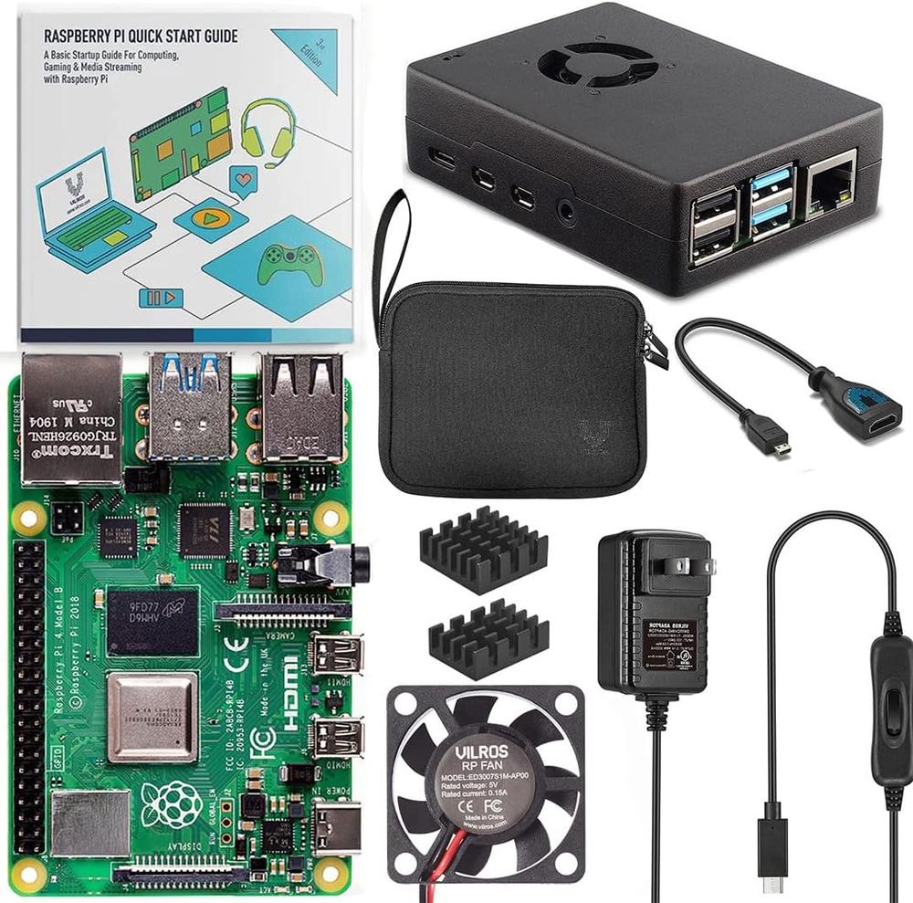 Vilros Raspberry Pi 4 (8GB RAM) Basic Starter Kit with Fan Cooled Heavy Duty Black Aluminum Alloy Case