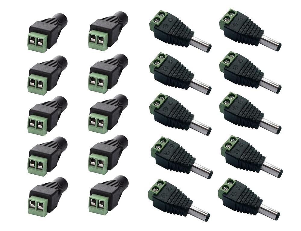 12V DC Power Jack Adapter Connectors (10 Male and 10 Female)