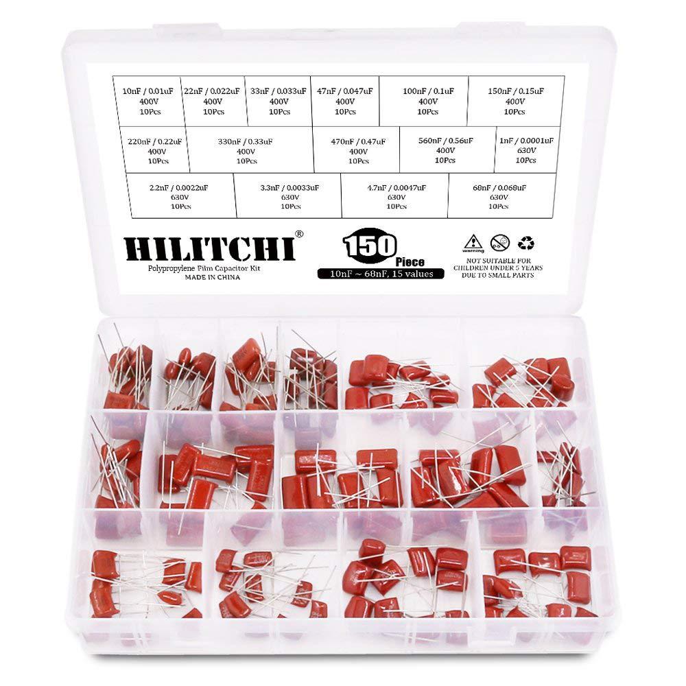 Hilitchi CBB Metallized Polypropylene Film Capacitor Assortment Kit (150PCS)