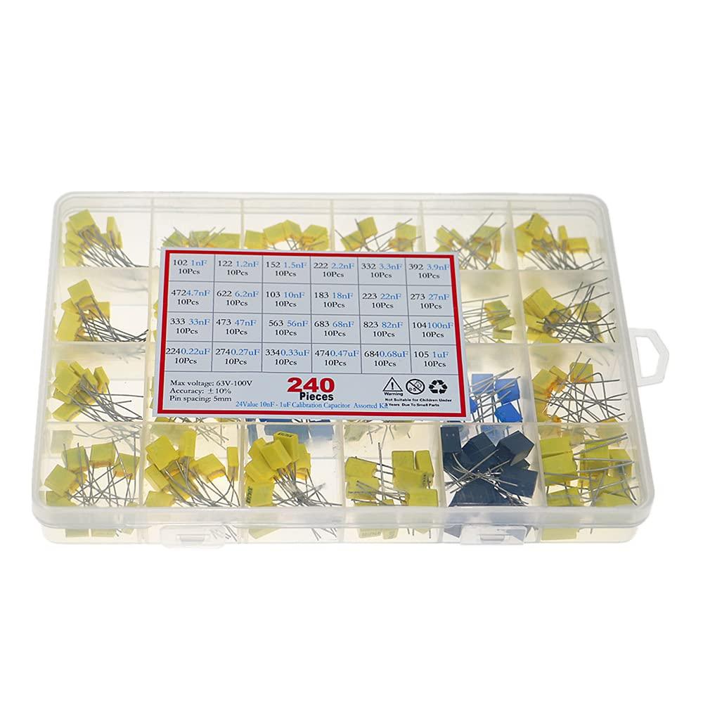 Molence Metallized Polyester MKT Film Box Capacitor Assortment Kit (240PCS, 24 Values)