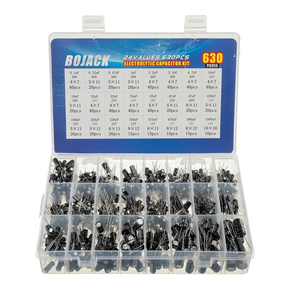 BOJACK Aluminum Electrolytic Capacitor Assortment Box Kit (630PCS, 24 Values)