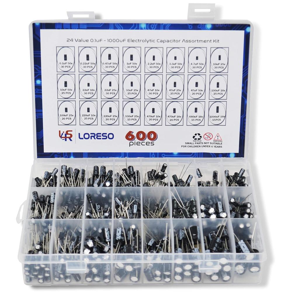 LORESO Aluminum Electrolytic Capacitor Assortment Kit (600PCS, 24 Values)