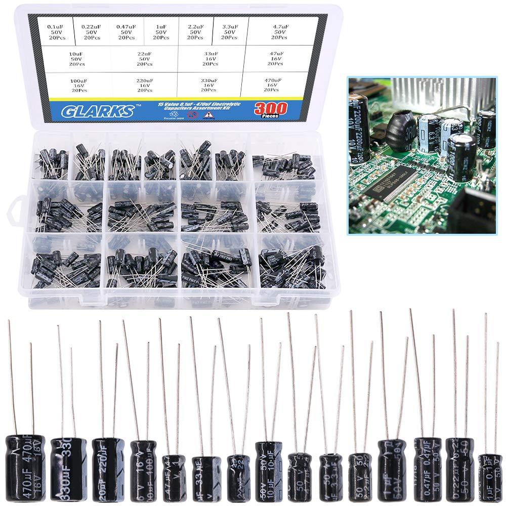 Glarks Aluminum Electrolytic Capacitor Assortment Kit (300PCS, 15 Values)