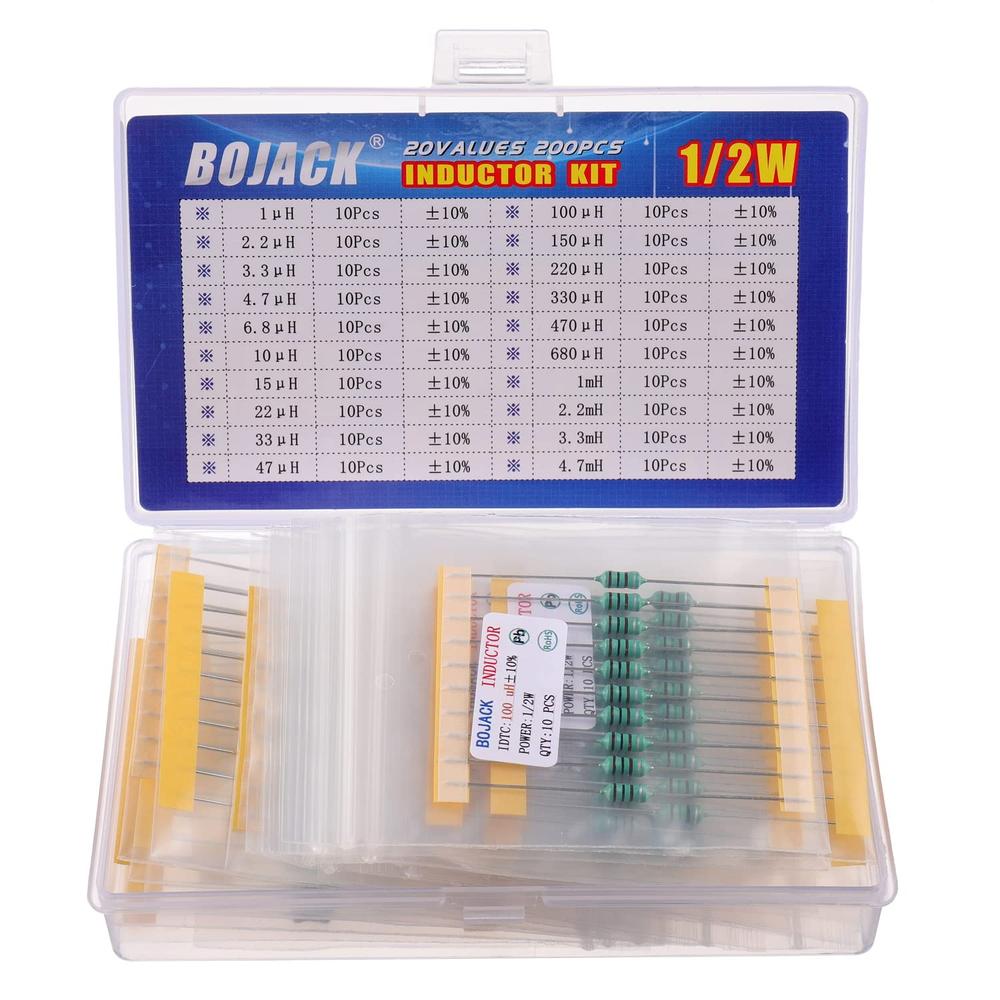 BOJACK 1uH to 4.7mH 0.5W Color Ring Inductor Assortment Kit (200PCS, 20 Values)