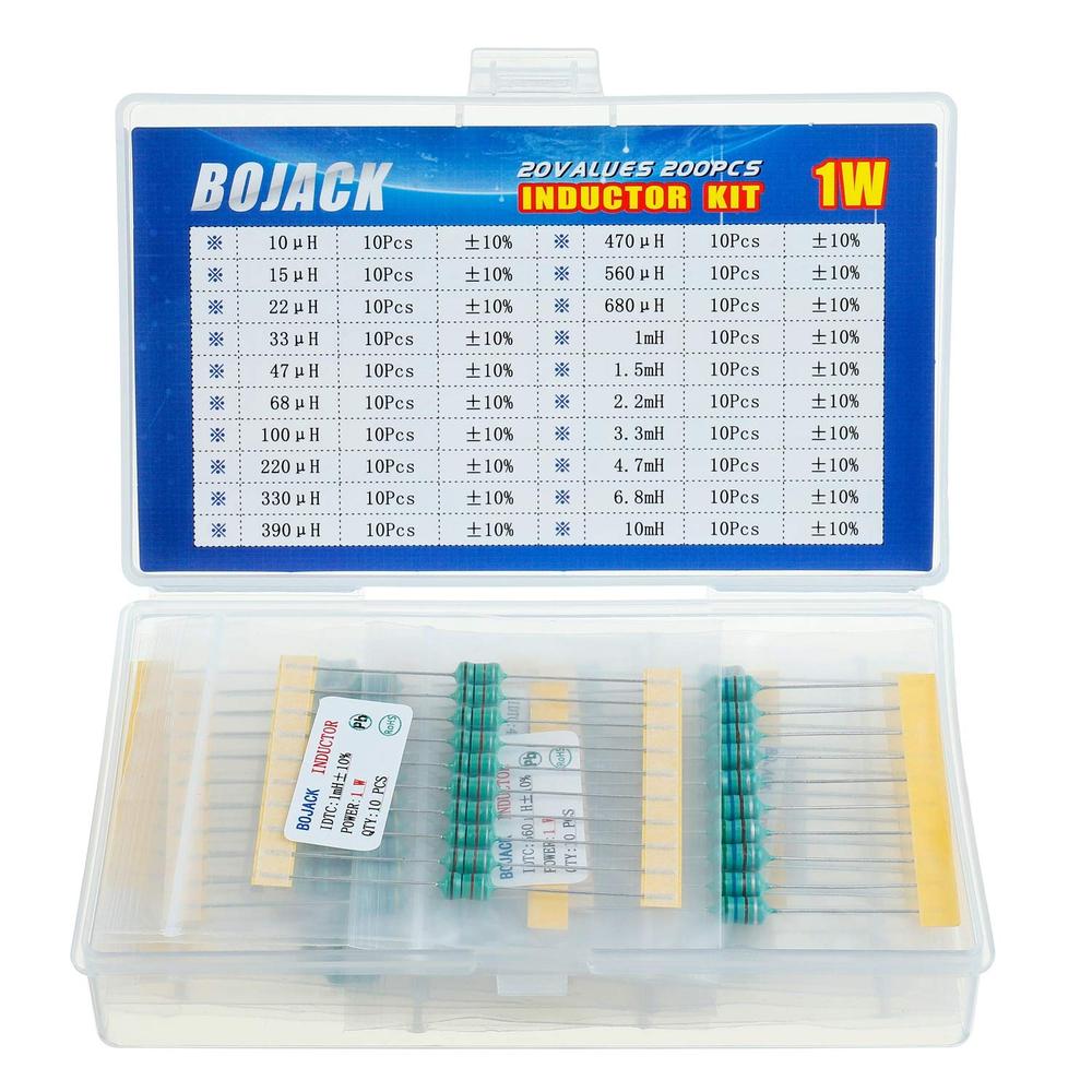 BOJACK 10uH to 10mH 1W Color Ring Inductor Assortment Kit (200PCS, 20 Values)