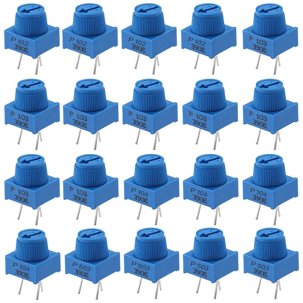 Molence 1K 10K 50K 100K Ohm Breadboard Trim Potentiometer, 3386P 3PIN with Knob (20PCS)