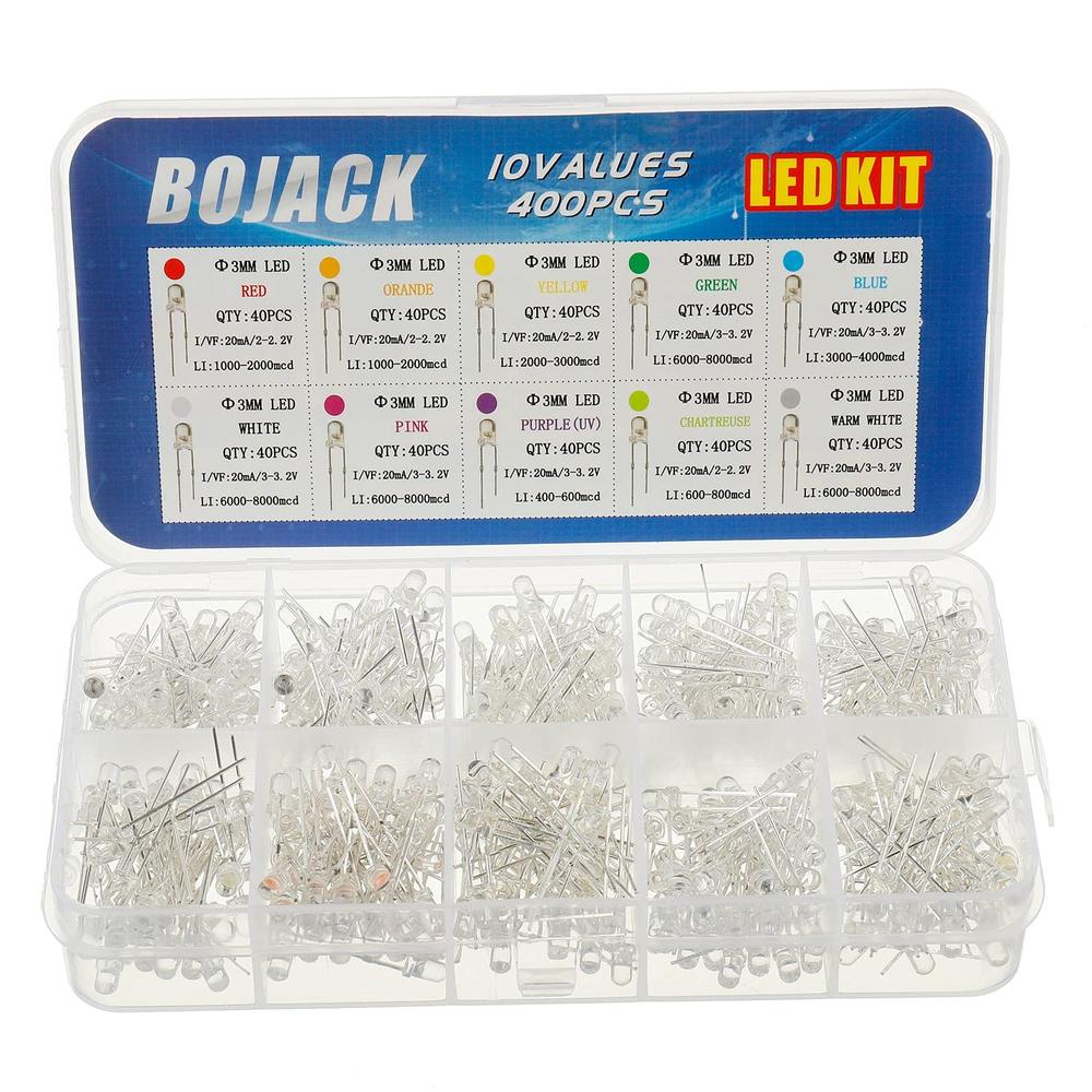 BOJACK 3mm LED Assorted Kit (400PCS, 10 Colors)