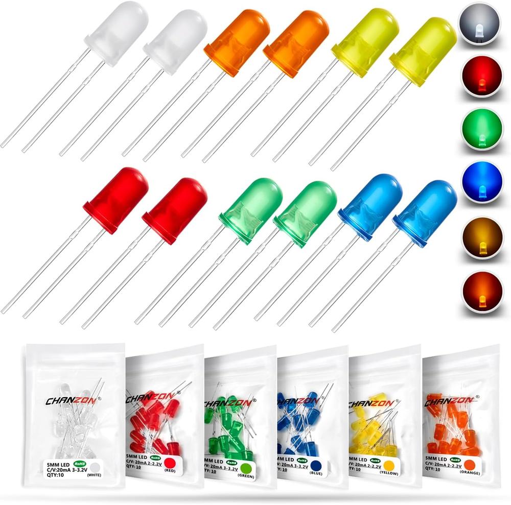 Chanzon 5mm LED Assorted Kit (60PCS, 6 Colors)