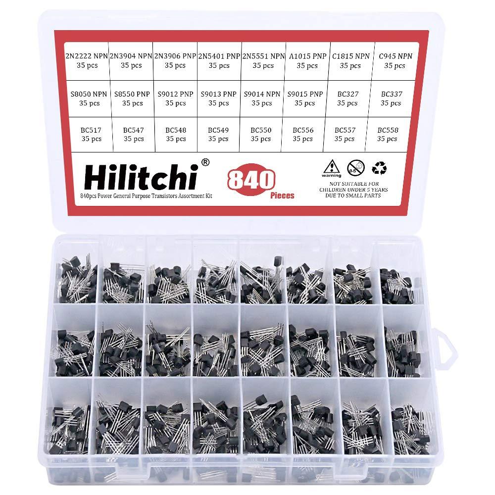 Hilitchi PNP NPN TO-92 Bipolar Power Transistor Assortment Kit (840PCS, 24 Models)