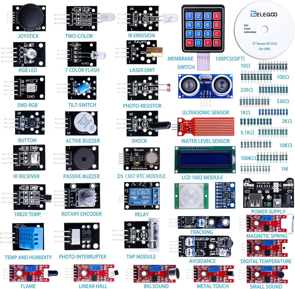 ELEGOO Upgraded 37 in 1 Sensor Modules Kit with Tutorial Compatible with Arduino