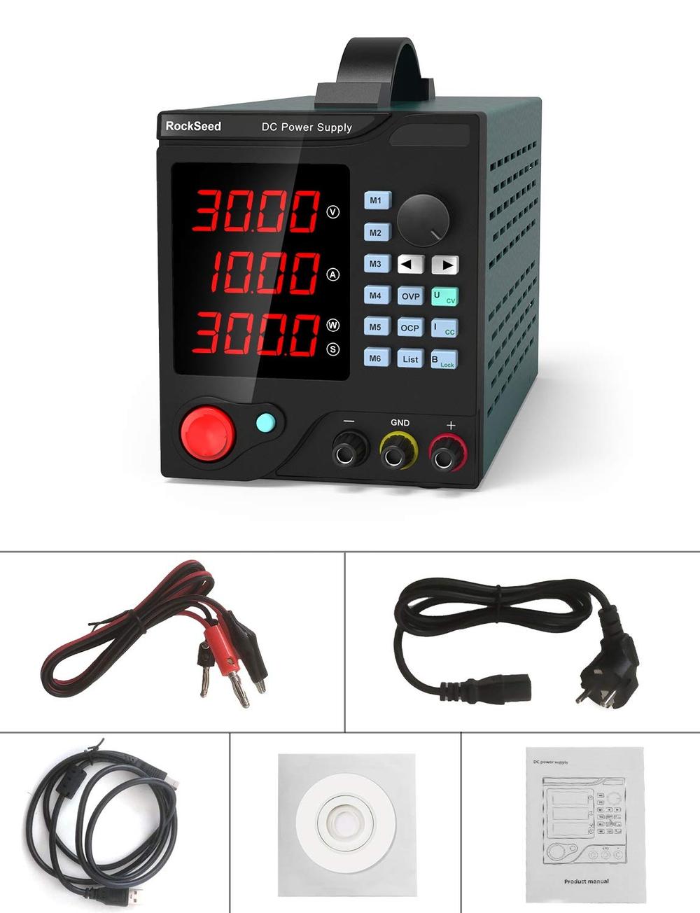 RockSeed Programmable 30V/10A Switching Variable DC Power Supply with PC Interface