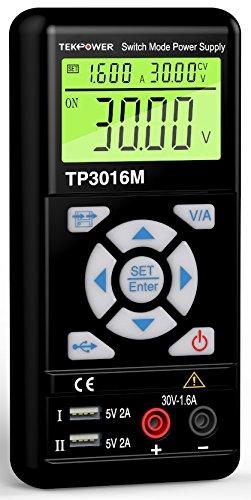 Tekpower TP3016M Portable Handheld Variable DC Power Supply with USB Port, 0.3V - 12V @ 0-3.75A or 0.3V-30V@ 1.6A with VC and CC Control