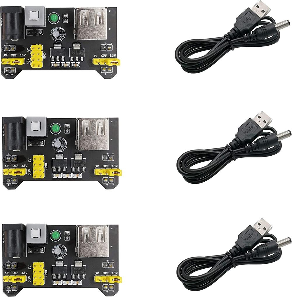 Excelity 3.3V/5V Power Supply Module for MB102 Breadboard Kit with USB Cord (3PCS)