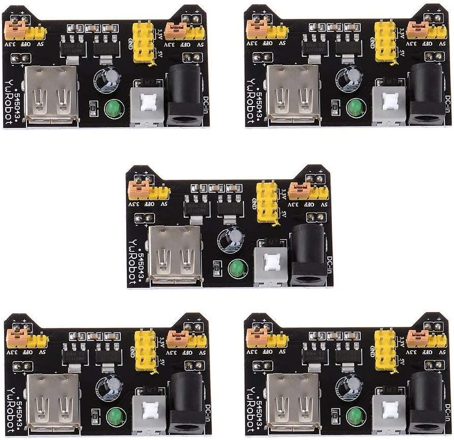 HiLetgo 3.3V 5V Power Supply Module for MB102 102 Prototype Breadboard DC 6.5-12V or USB Power Supply Module (5PCS)