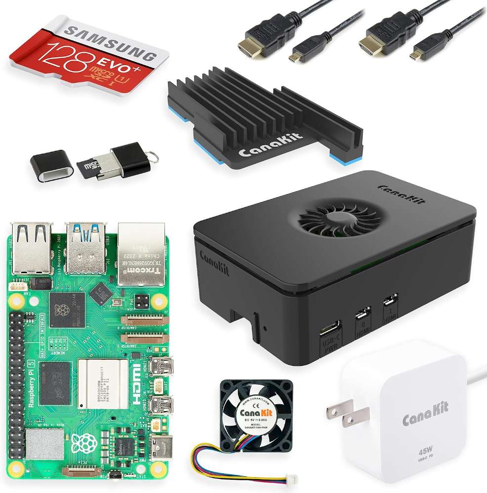 CanaKit Raspberry Pi 5 Starter Kit PRO - Turbine Black 128GB Edition (4GB RAM)