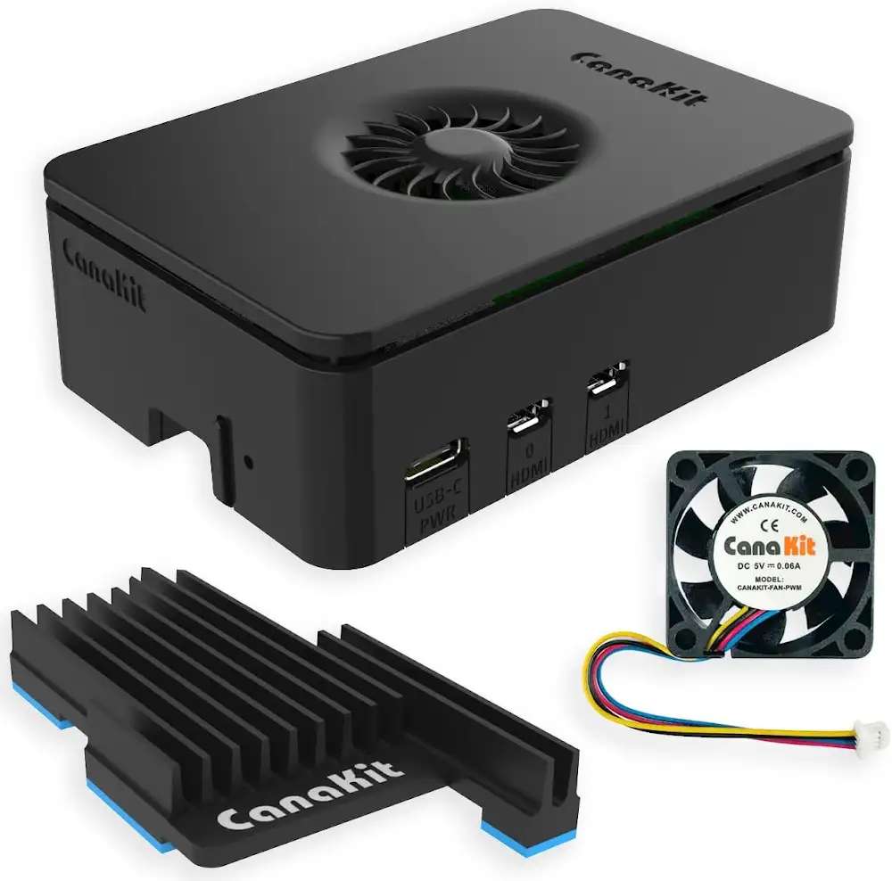 CanaKit Pi 5 Case for Raspberry Pi 5 with MEGA Heat Sink and Active Cooling - Turbine Black