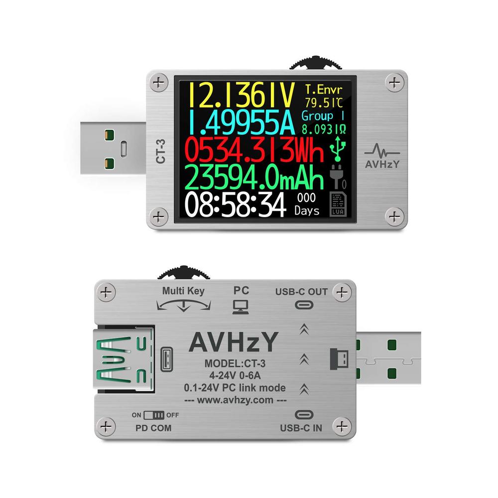 AVHzY CT-3 USB Power Meter USB 3.1 Tester Digital Multimeter Current Tester Voltage Detector Lua Interpreter Integrated DC 26V 6A