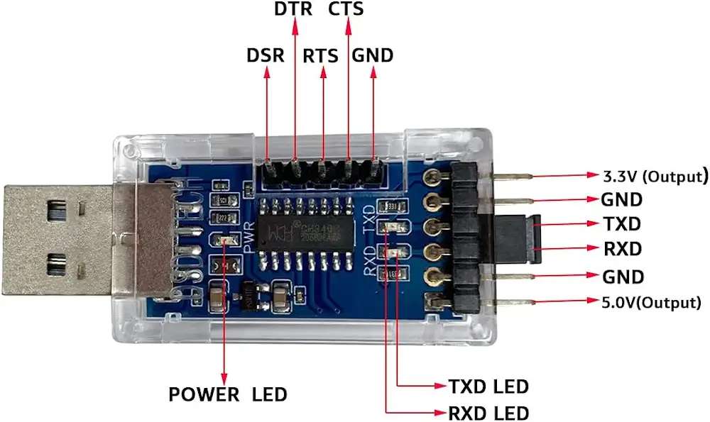 DSD TECH SH-U07B USB to Serial Adapter - CH340C with USB Type-A Connector (2PCS)