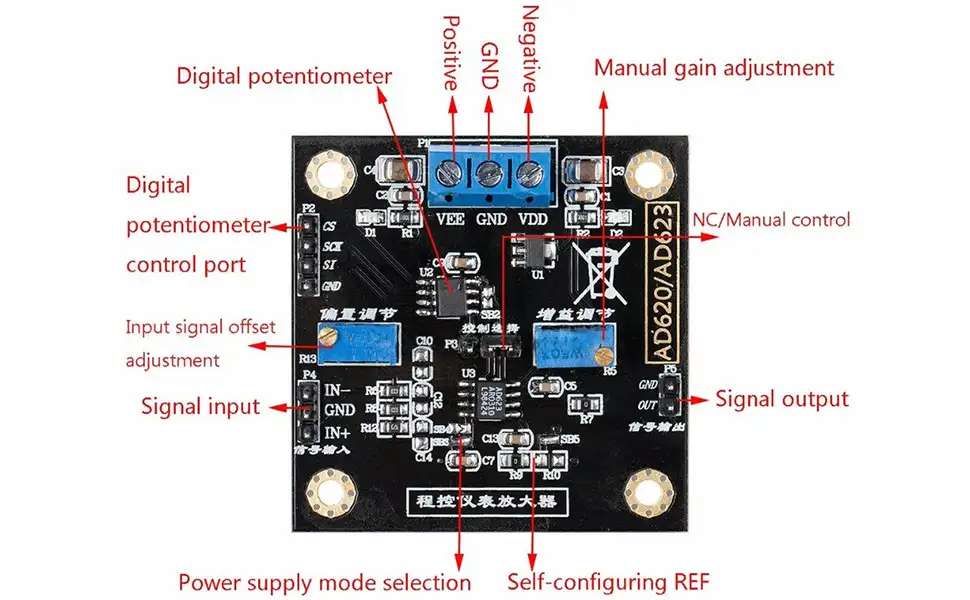 Taidacent AD623 Instrumentation Amplifier Module