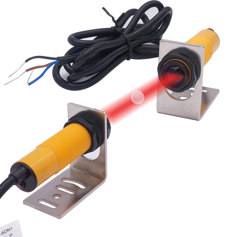 Taiss 1 Pair Photoelectric Sensor M18 Infrared Ray Through-Beam Reflection Optical Photoelectric Switch Sensor with mounting Bracket Model E3F-5DN1-2Z