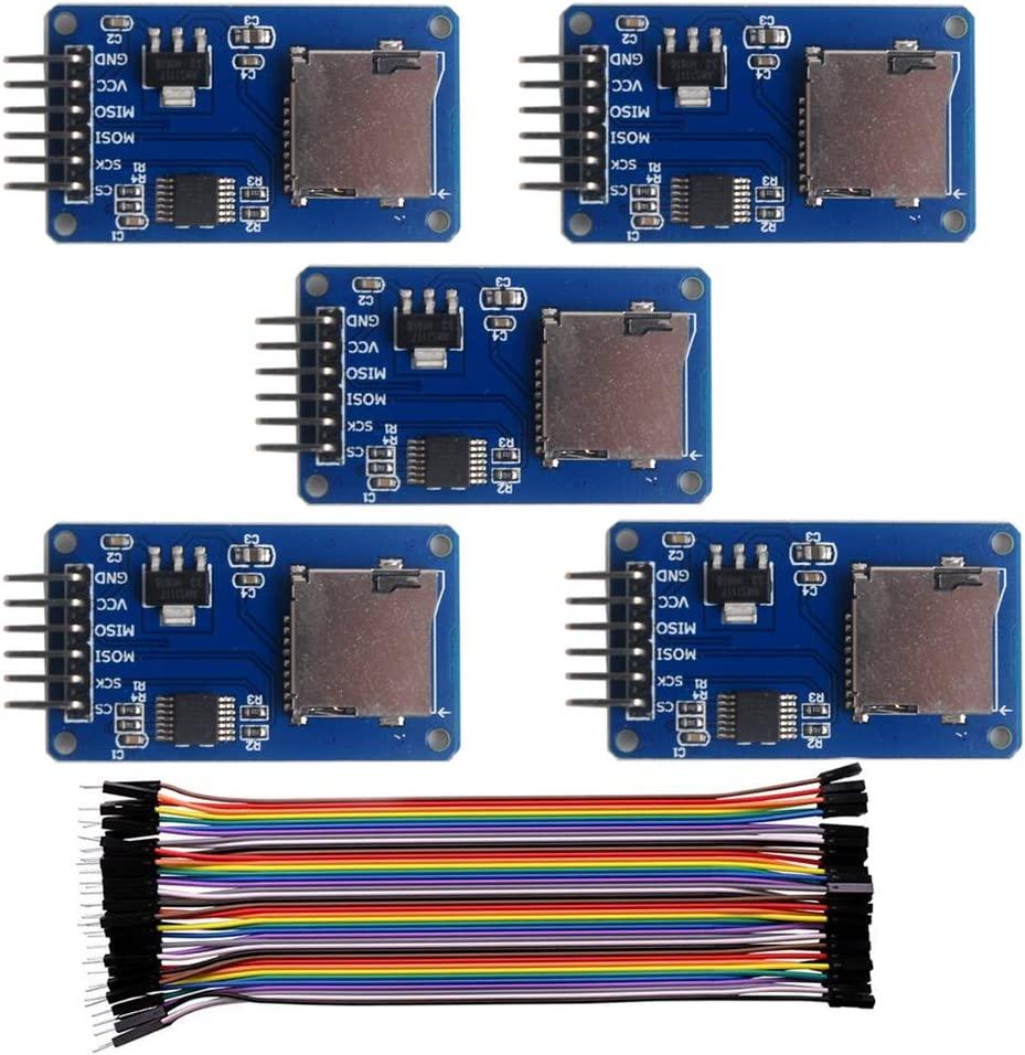 Geekstory SPI MicroSD Card Module and 40PCS Female to Male Dupont Cables (5PCS)