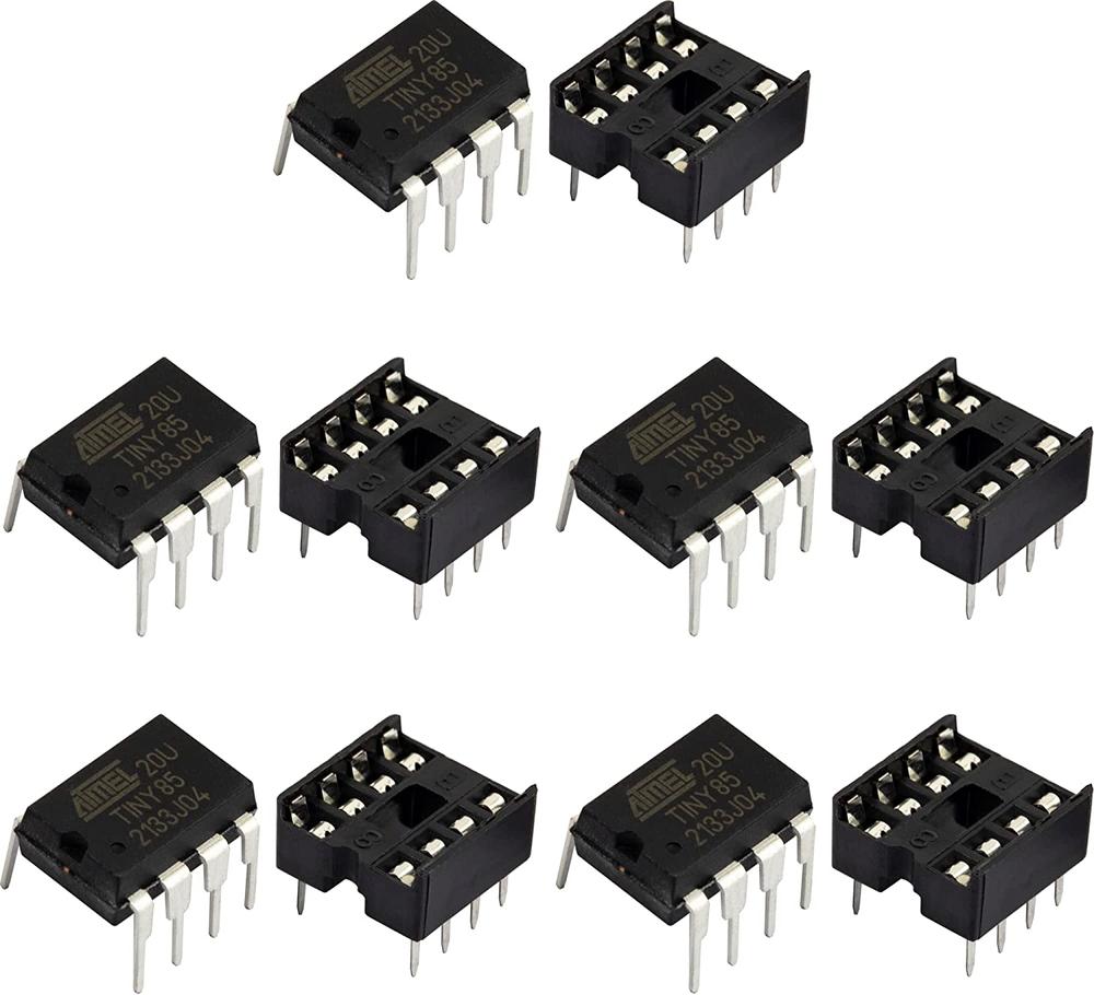 ATTINY85-20PU DIP-8 with Compatible IC Sockets (5 pairs)