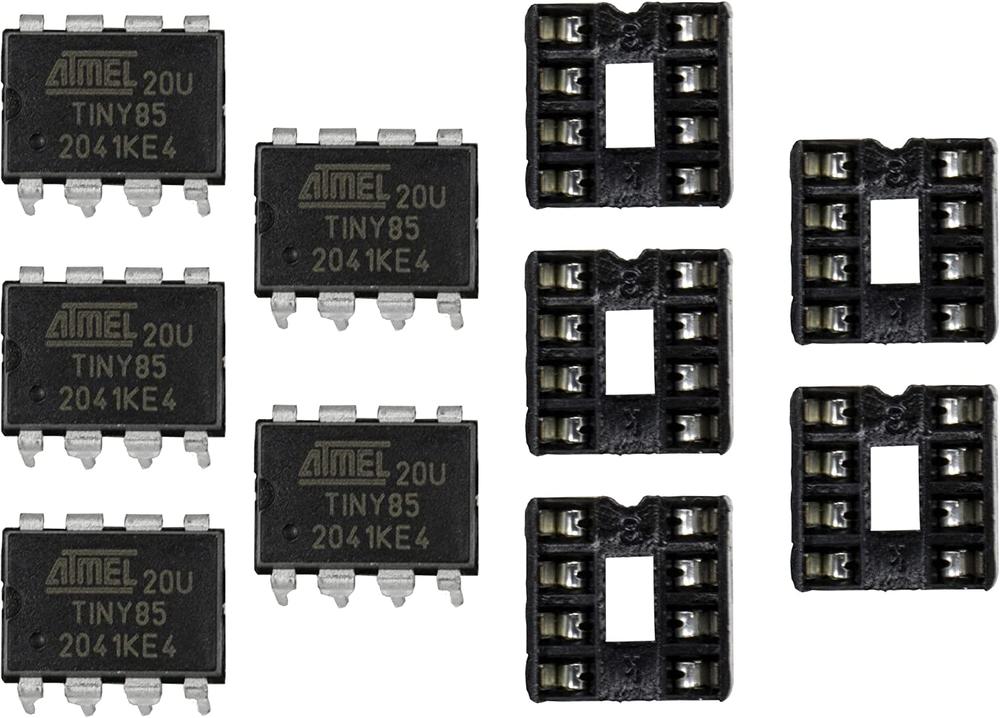 ATTINY85-20PU DIP-8 with Compatible IC Sockets (5 pairs)