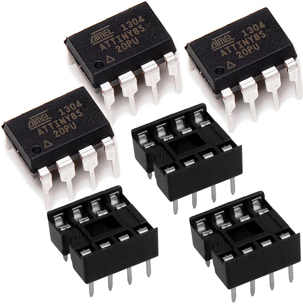 ATTINY85-20PU DIP-8 with Compatible IC Sockets (3 pairs)