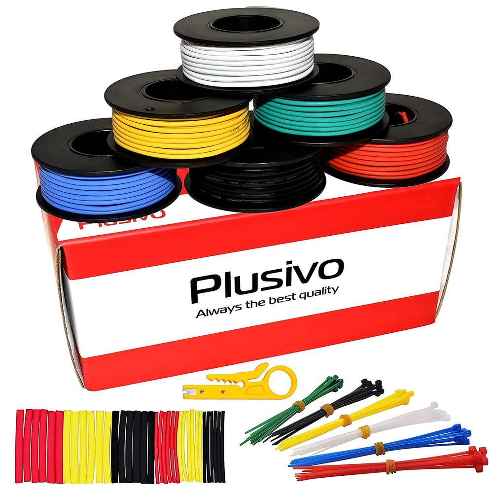 Plusivo 20 Gauge Solid Core Hookup Wire (6 Colors 23ft/7m Spools)