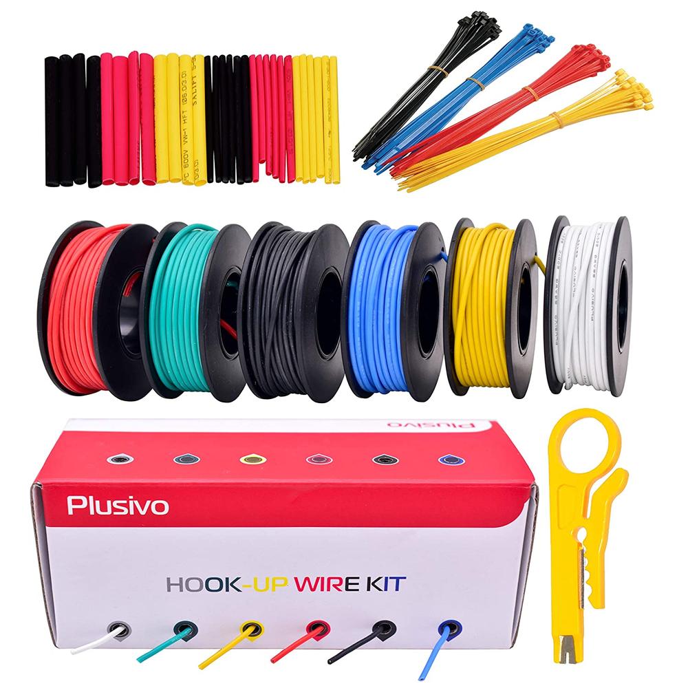 Plusivo 22 Gauge Stranded Tin Copper Hookup Wire (6 Colors 23ft/7m Spools)