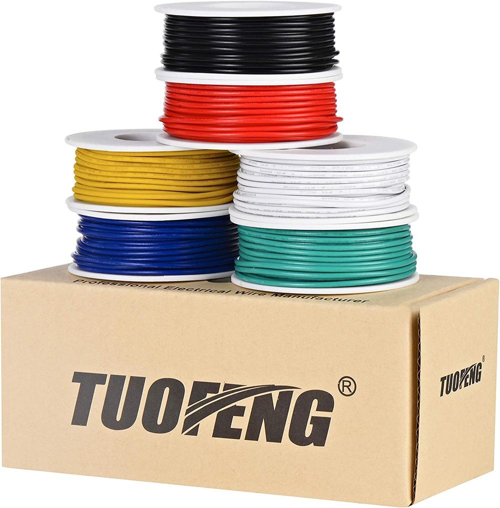 TUOFENG 22 AWG Stranded Tinned Copper Hookup Wires - 6 Different Colors 30ft/9m Each