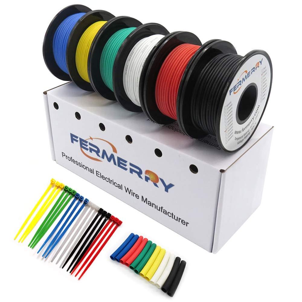 Fermerry 22 AWG Stranded Tinned Copper Hookup Wires - 6 Different Colors 25ft Each