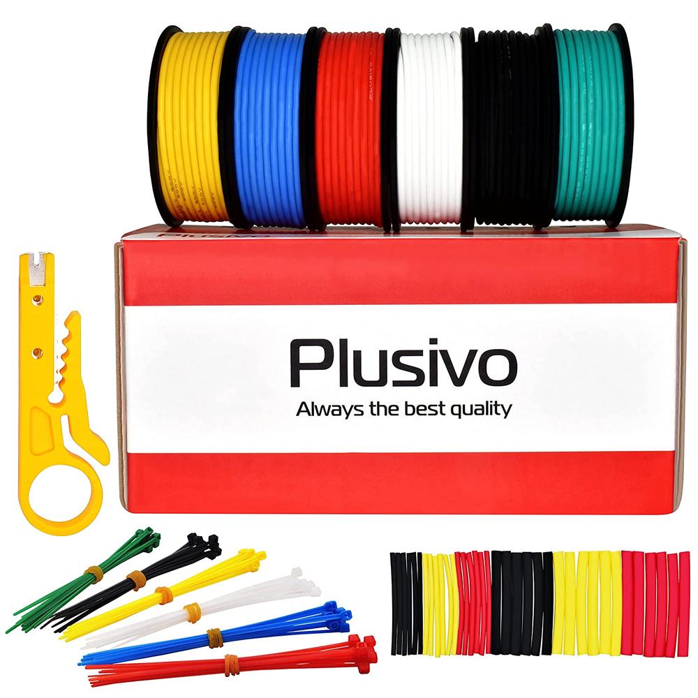 Plusivo 20 Gauge Stranded Tin Copper Hookup Wire (6 Colors 23ft/7m Spools)