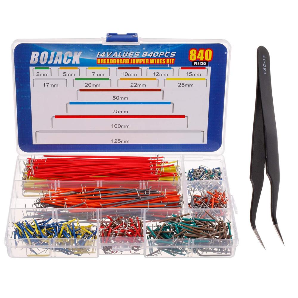 BOJACK 2-125mm Solderless Preformed Breadboard Jumper Wires Kit (14 Vaules, 840PCS)