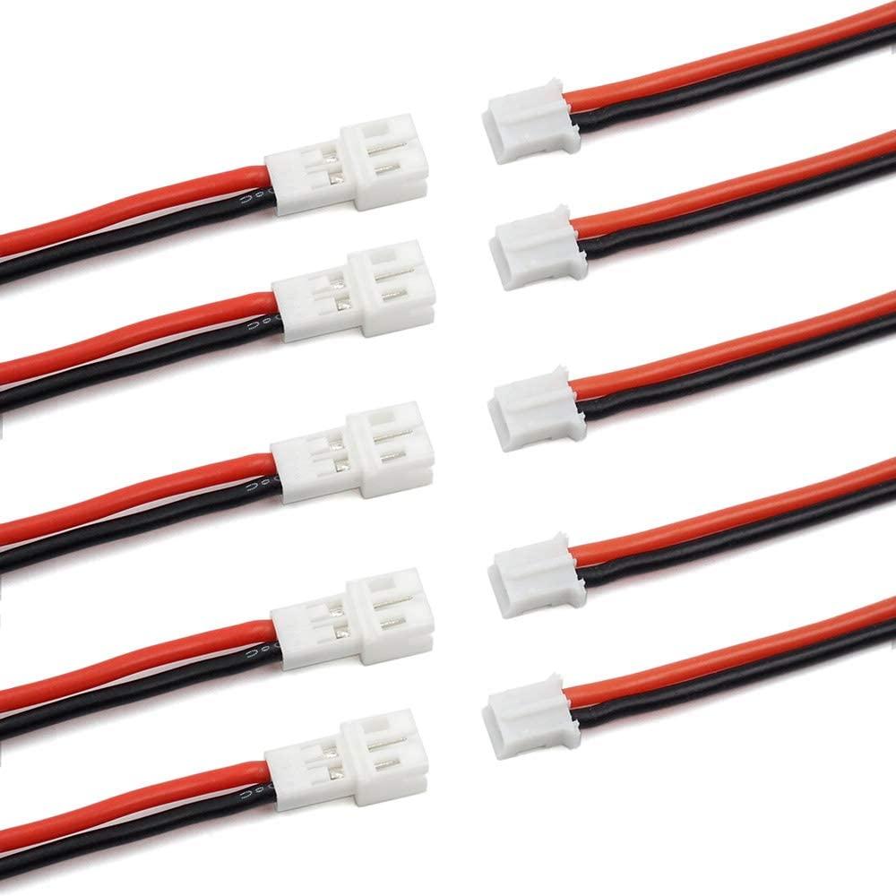 elechawk JST-PH 2-Pin 2.0mm Male and Female Connector Cables (5 pairs)