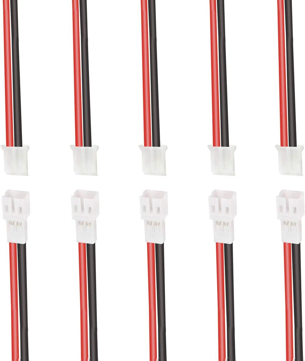 SIM&NAT JST-PH 2-Pin 2.0mm Male and Female Connector Cables (5 Pairs)