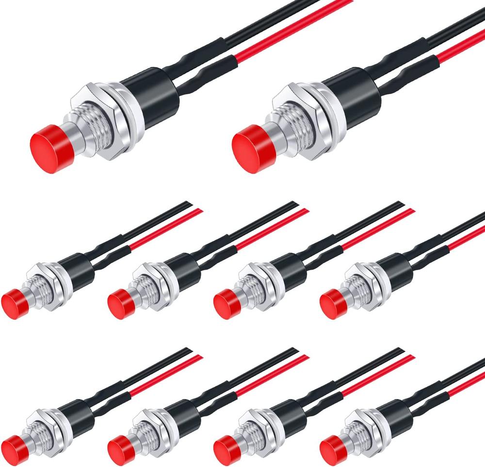 Twidec PBS-110-XR SPST Red Normal Open Mini Momentary Push Button Switch with Pre-soldered Wires (10PCS)