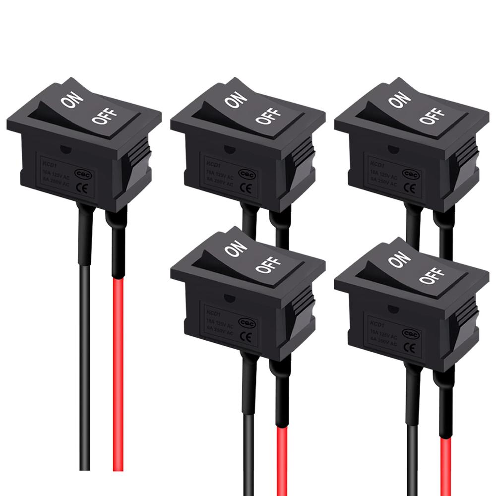 TWTADE Latching Rocker Switch ON/Off 2 Pin 2 Position SPST Pre-Wired (5PCS)