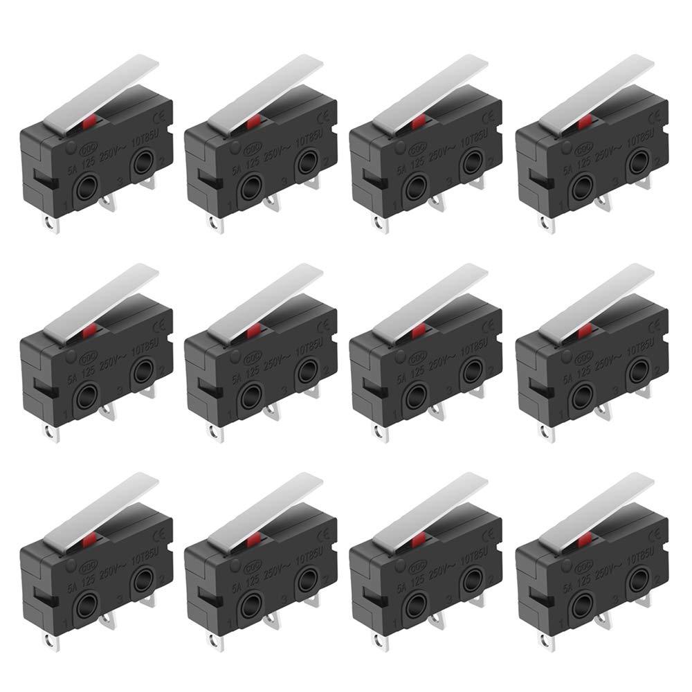 MUZHI SPDT 1NO 1NC Hinge Lever Momentary Push Button Micro Limit Switch 3 Pins (12PCS)