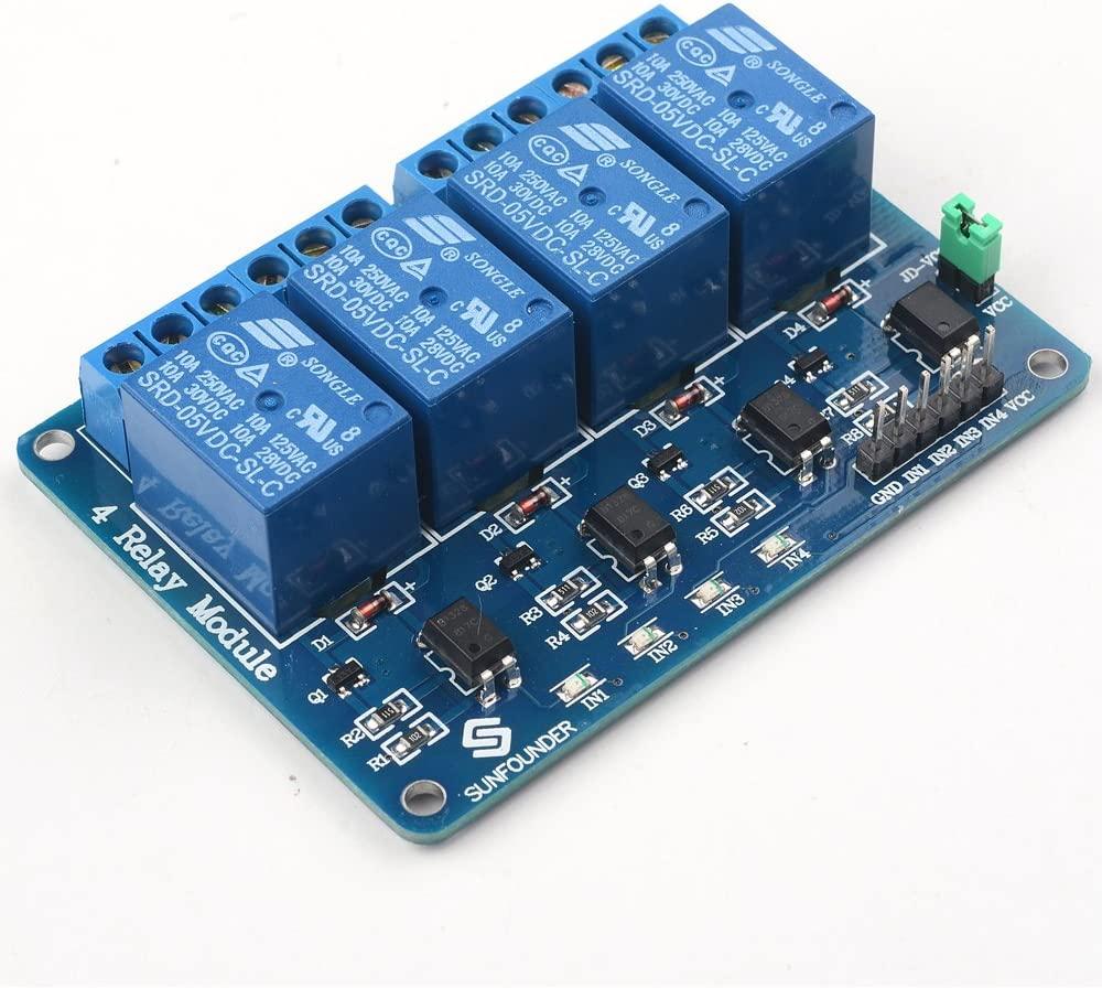 SunFounder 4 Channel DC 5V Relay Module with Optocoupler Low Level Trigger Expansion Board