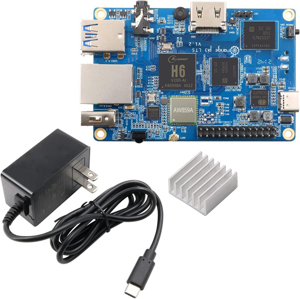 Orange Pi 3 LTS Allwinner H6 2GB with USB-C Power Supply and Heat Sink