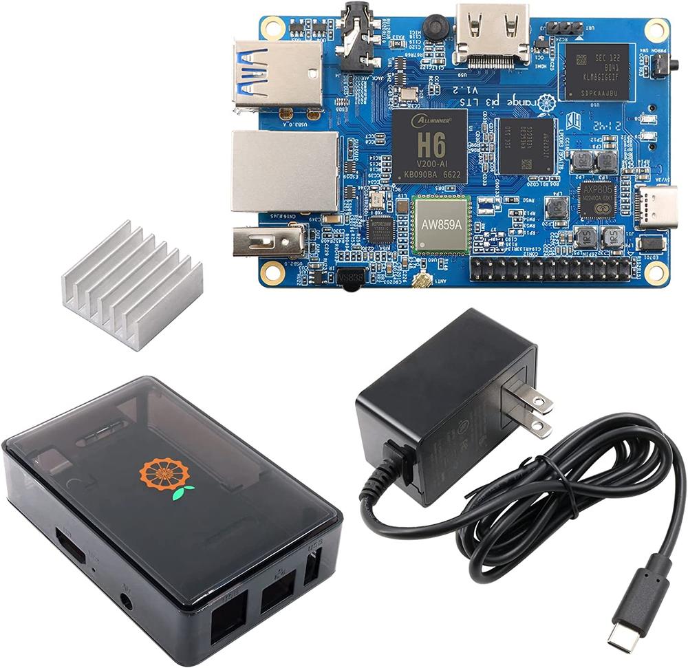 Orange Pi 3 LTS Allwinner H6 2GB with USB-C Power Supply, Heat Sink, and Case