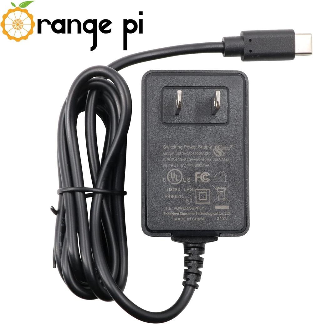 Orange Pi AC 100V-240V to DC 5V 3A USB-C Power Supply Adapter