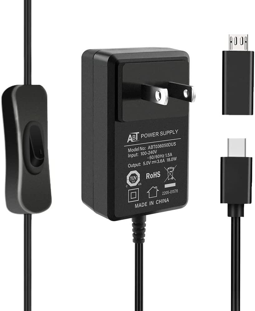 GeekPi AC 100V-240V to DC 5V 3.6A USB-C/Micro-B Power Supply Adapter with On/Off Switch